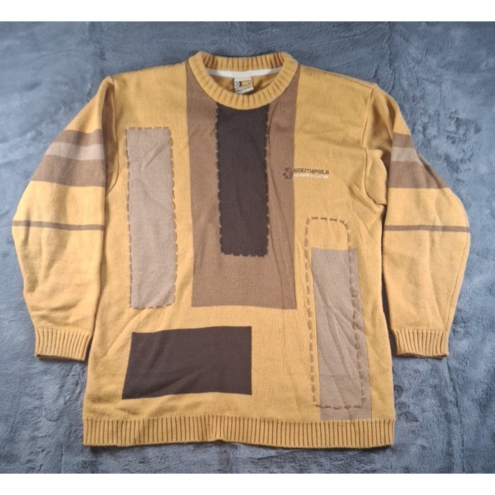 Vintage SouthPole  Mens Sweater Large Y2k Chunky Block  Style Brown